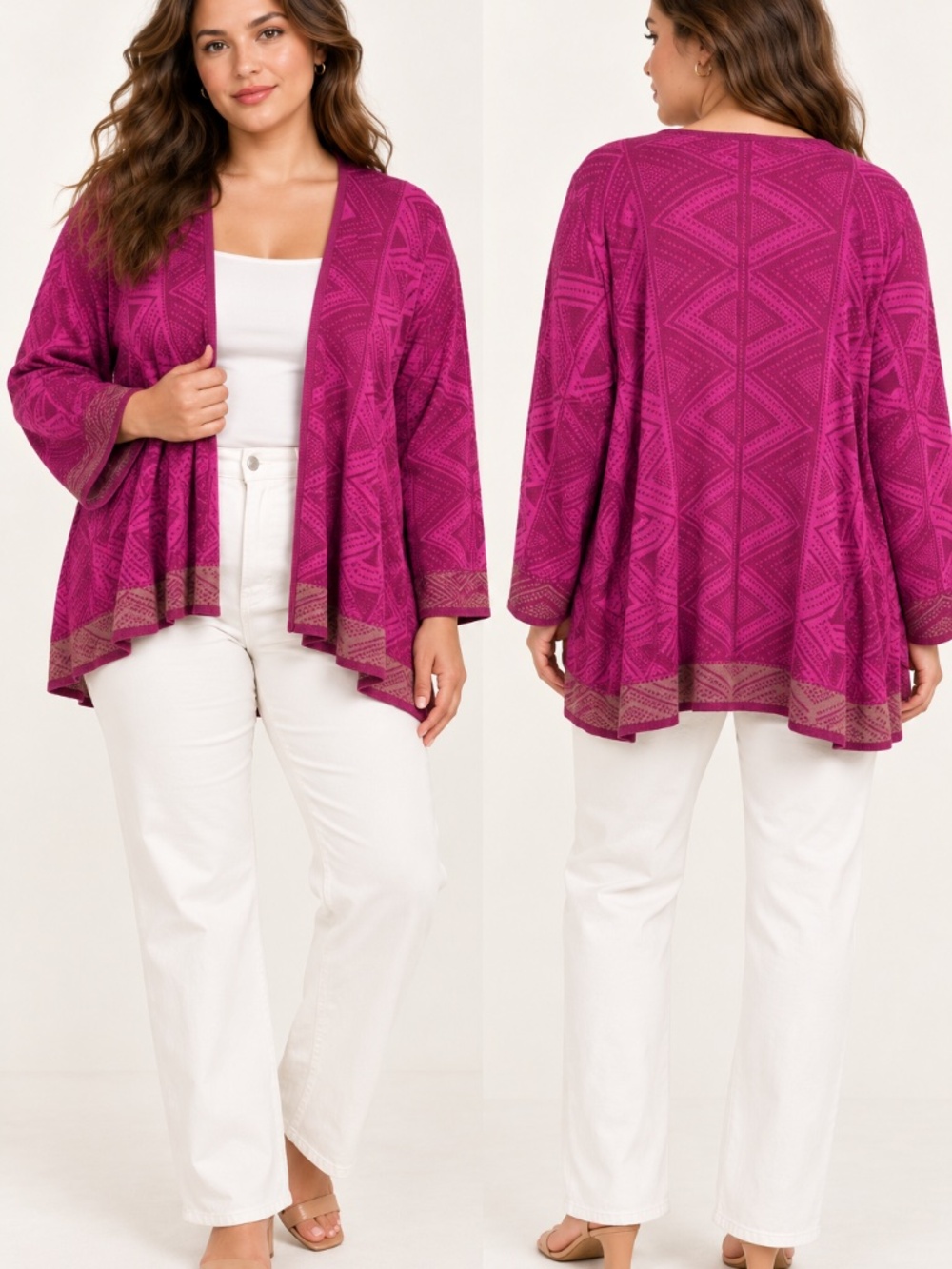 Gudrun Sjoden Bamboo Blend Magenta Fuchsia Raspberry Open Front Cardigan Boho